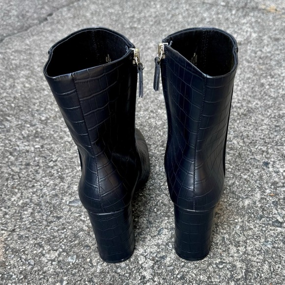 H &‎ M Boots Women's Sz 9 Black Vegan Crocodile Print Ankle Boot Stacked Heel - Picture 5 of 12